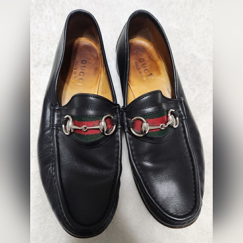 Gucci 6.5 Men's Black Horsebit Leather Loafer w/Web stripe..NIB Brand new